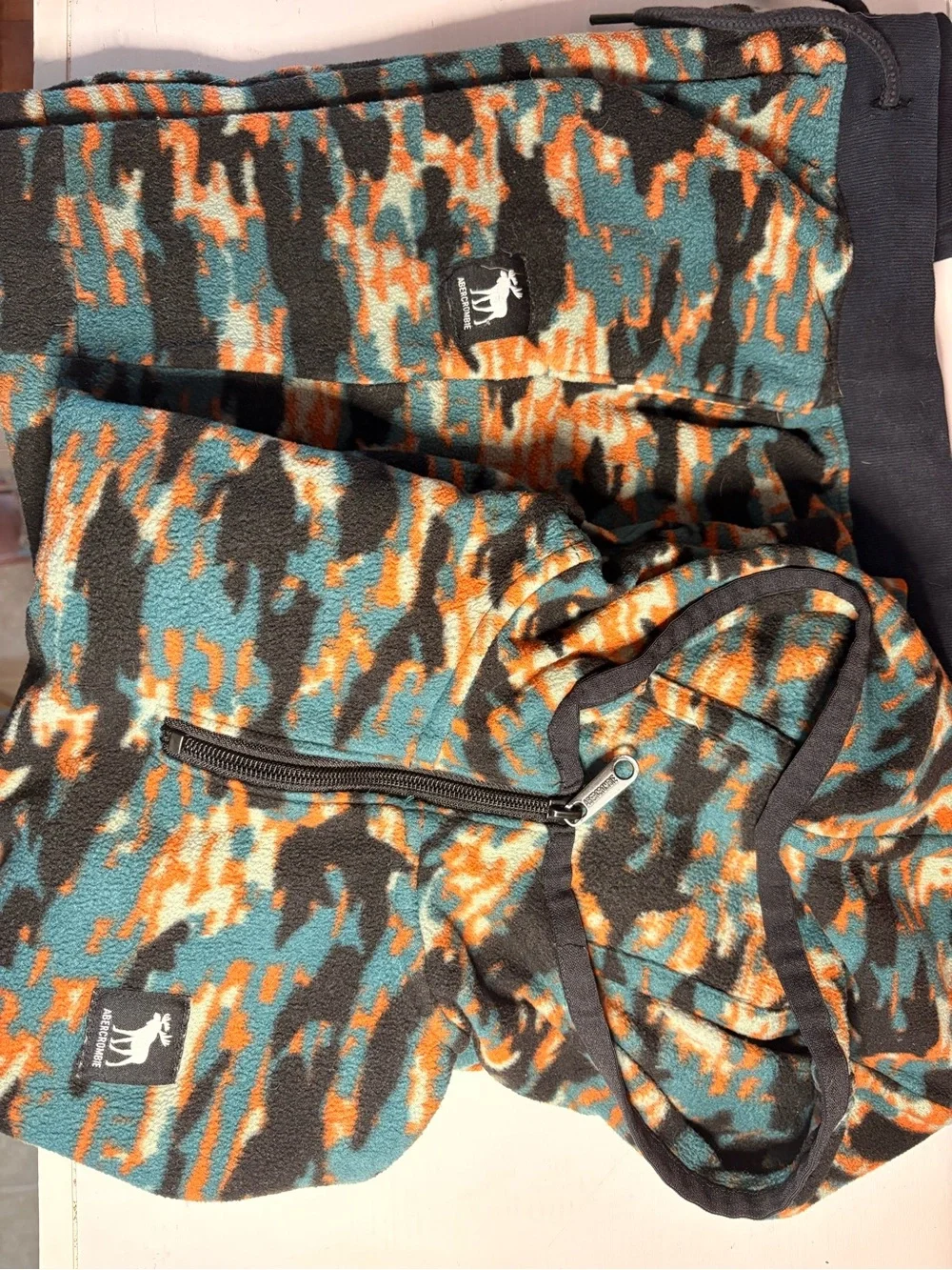 Boy’s Abercrombie Hooded Quarter-Zip Fleece Pullover - Teal/Orange Camo